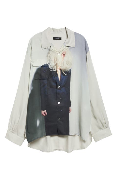 Graphic Print Long Sleeve Camp Shirt