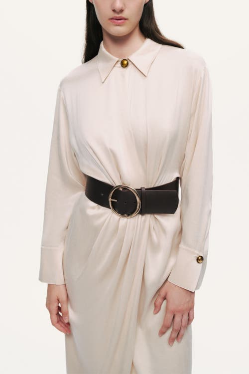 Nocturne Belted Draped Shirt-collar Maxi Dress In White