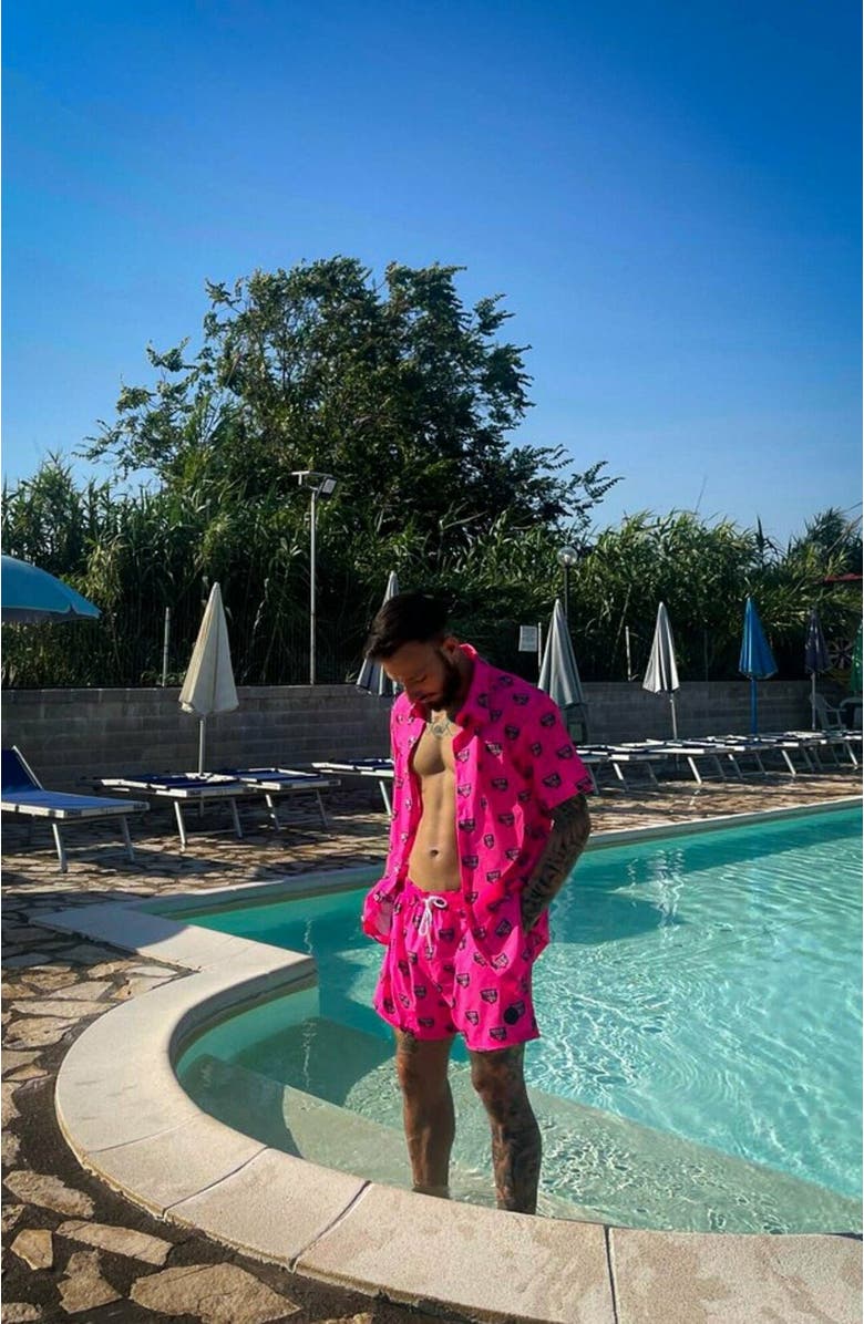 OOSC Baewatch Neon Pink Men's Swim Shorts, Alternate, color, Pink