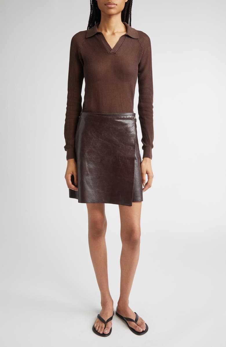 Paloma Wool Dandy Open Stitch Long Sleeve Polo, Alternate, color, Brown