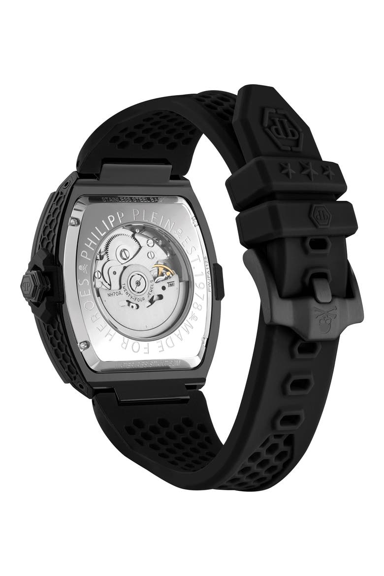 The $keleton Frosted Silicone Strap Watch, 44mm, Alternate, color, IP BLACK