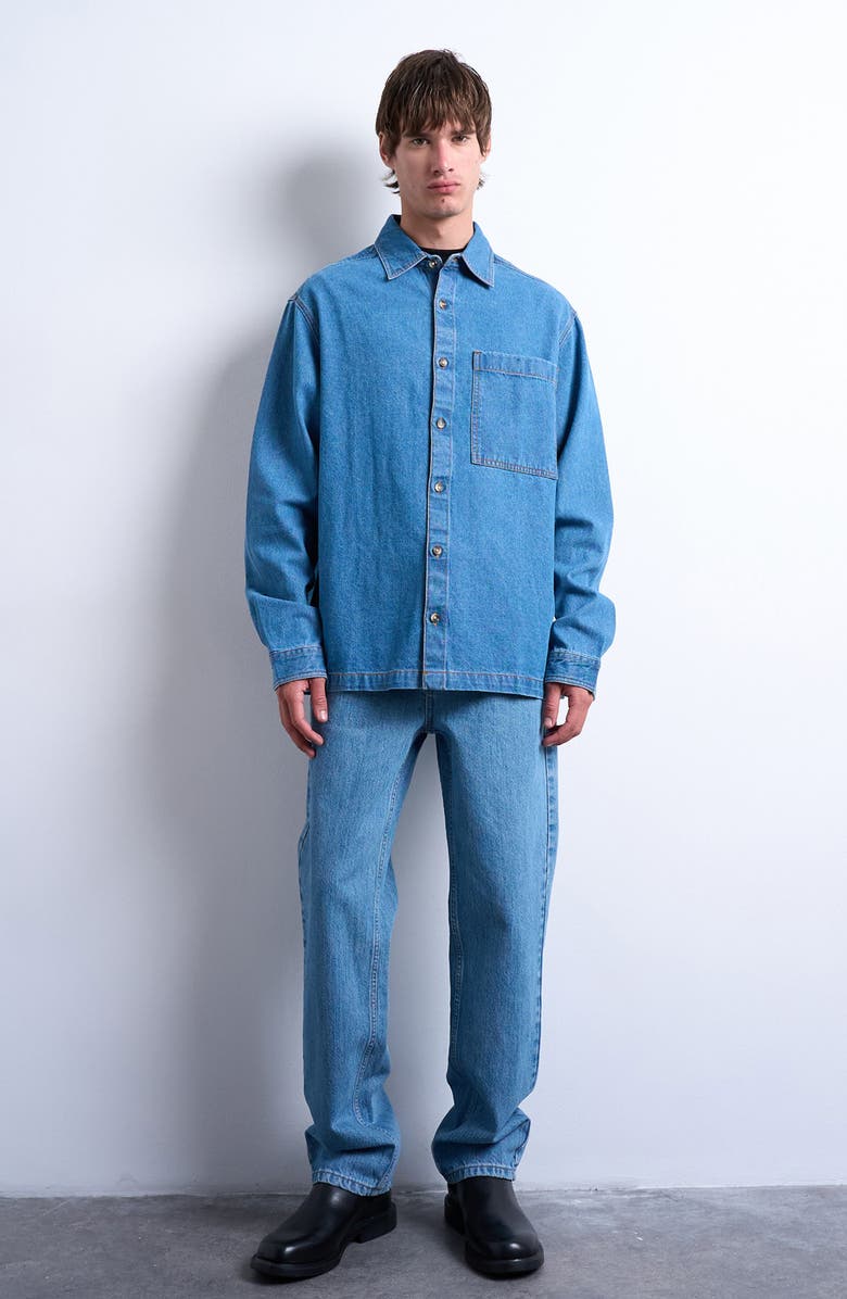 Topman Washed Denim Overshirt, Alternate, color, Medium Blue