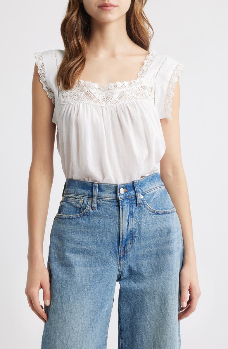 DÔEN Aphra Lace Trim Top, Main, color, Salt