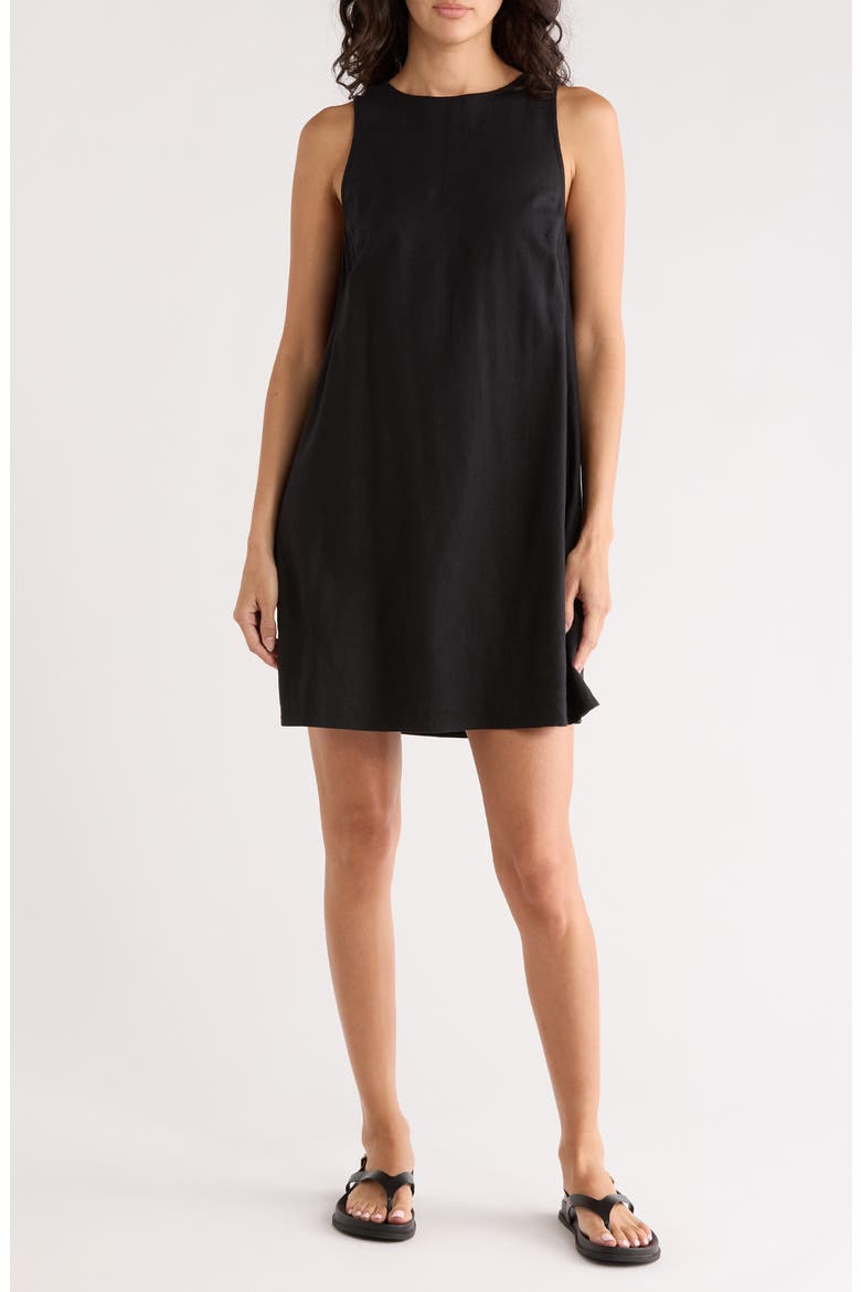 Linen Blend Shift Minidress, Main, color, TRUE BLACK