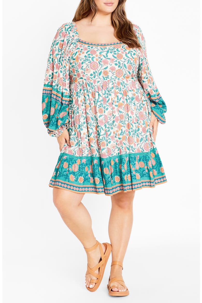 Aurora Long Sleeve Tiered Minidress, Main, color, GARDENIA