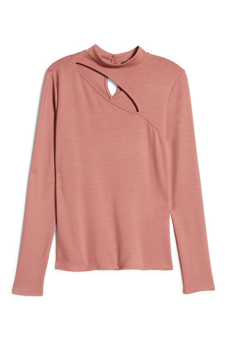 Cutout Mock Neck Knit Top, Alternate, color, PINK ADOBE