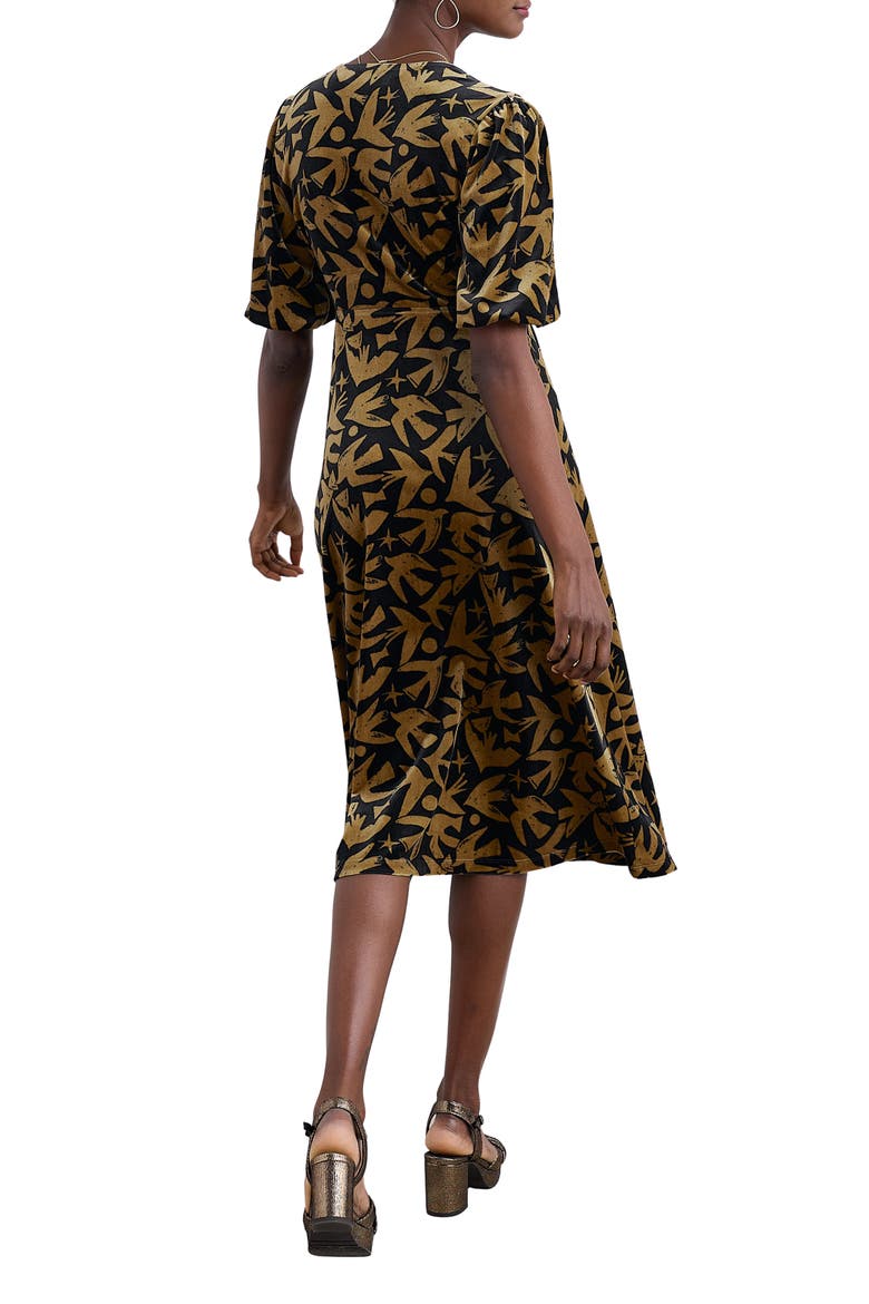 Hendra Floral Print Puff Sleeve Velvet Dress, Alternate, color, PAPER BIRDS ONYX