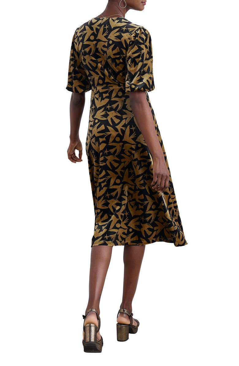 Seasalt Cornwall Hendra Floral Print Puff Sleeve Velvet Dress, Alternate, color, Paper Birds Onyx