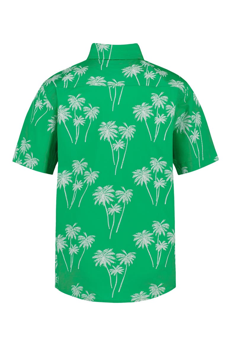 Kids' Palm Print Short Sleeve Button-Up Shirt, Alternate, color, ISLAND GREEN