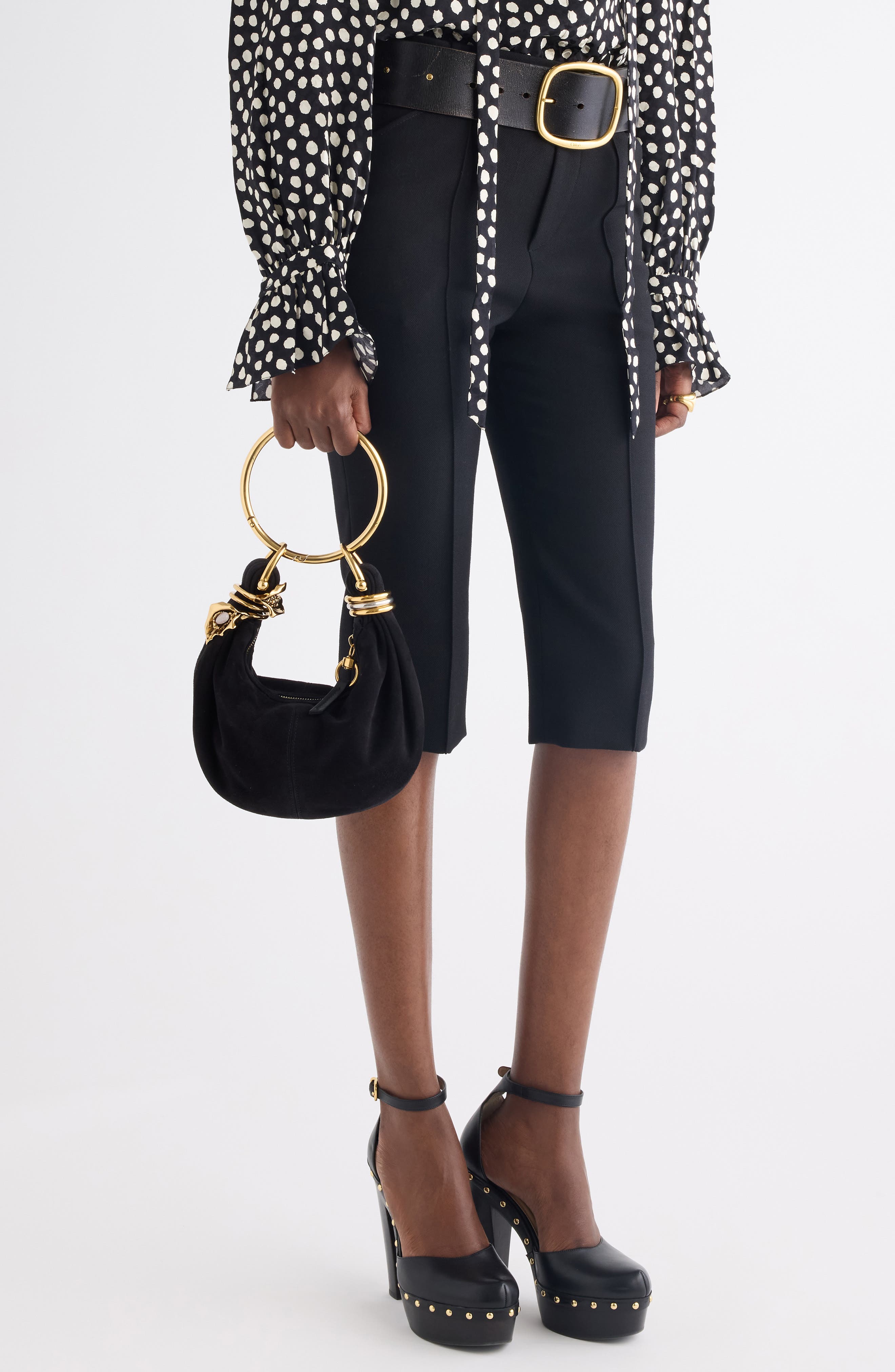 Chloé Bracelet Suede Hobo Bag, Alternate, color, Black