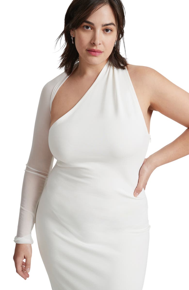 Marcella Manhattan Mesh Asymmetric Gown, Alternate, color, Off White Mesh