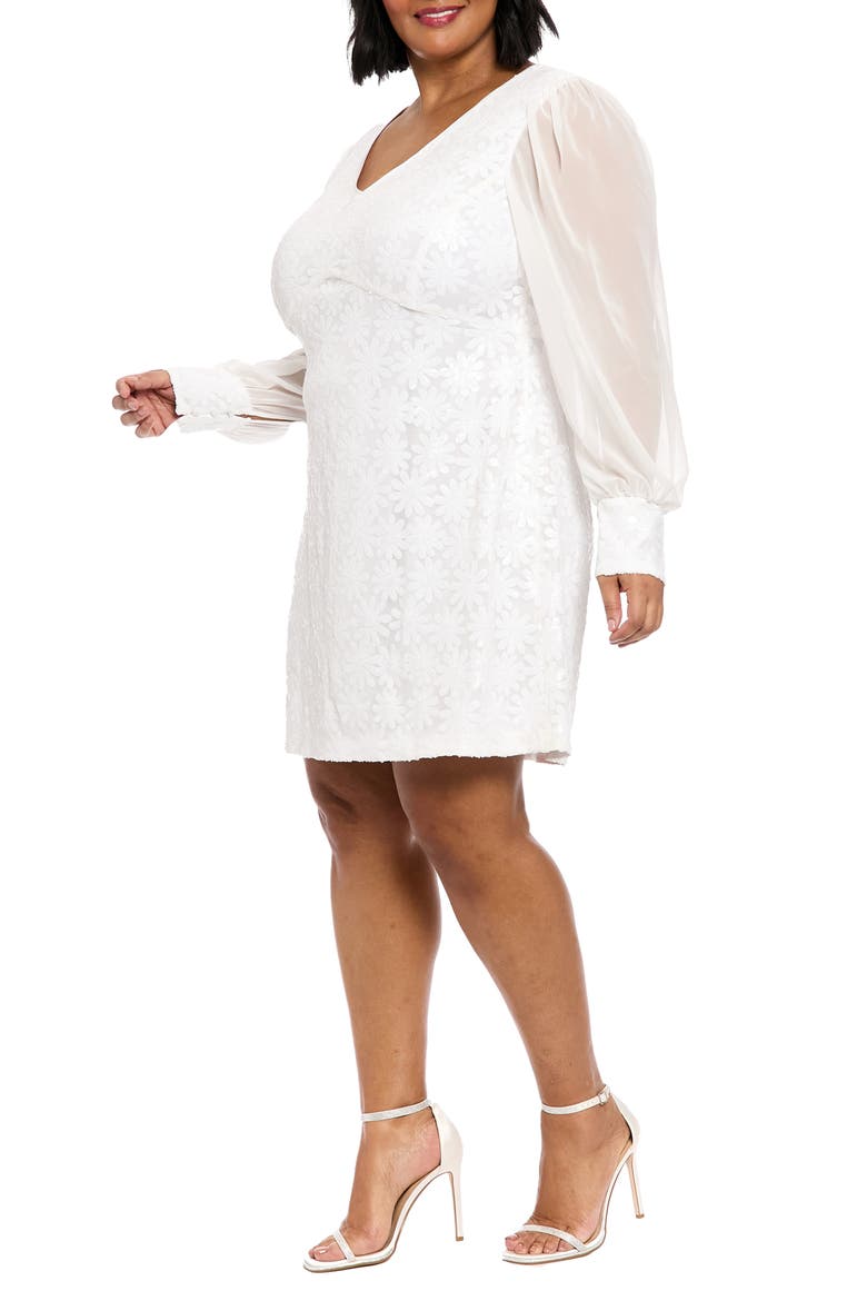 Chiffon Sleeve Daisy Sequin Dress, Alternate, color, WHITE/ WHITE