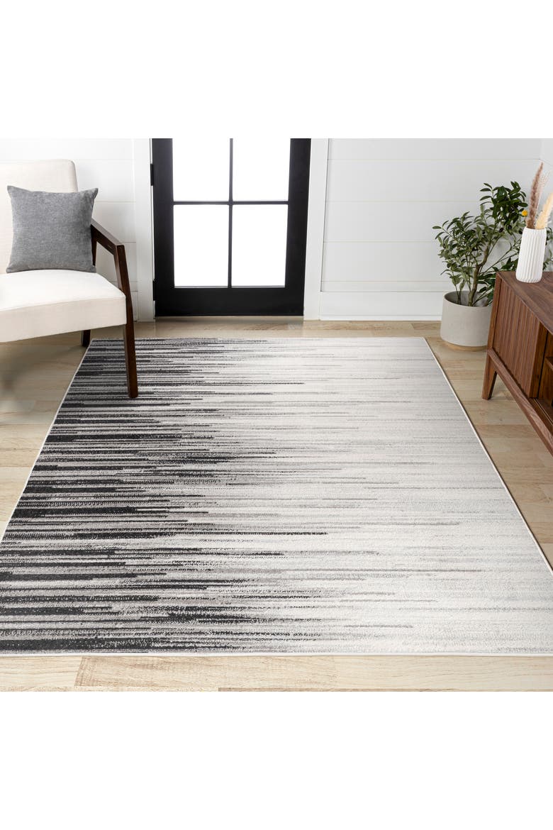 Linear Modern Half-Stripe Area Rug, Alternate, color, Gray/Cream