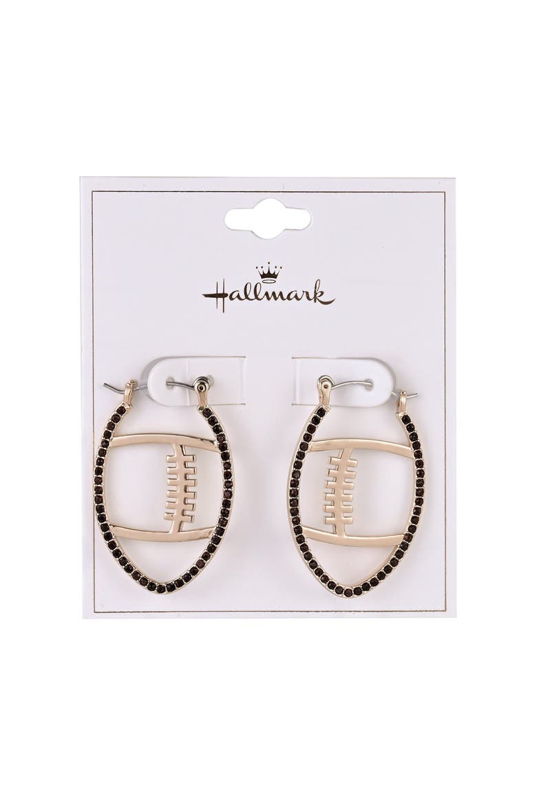 Game Day Stone Football Hoop Earrings, Alternate, color, Brown