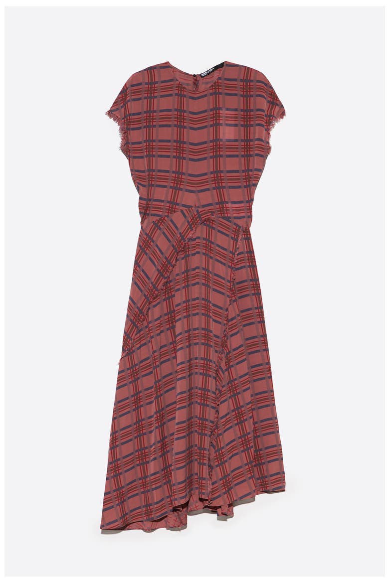 Checked Fluid Midi Dress with Flare, Alternate, color, GARNET