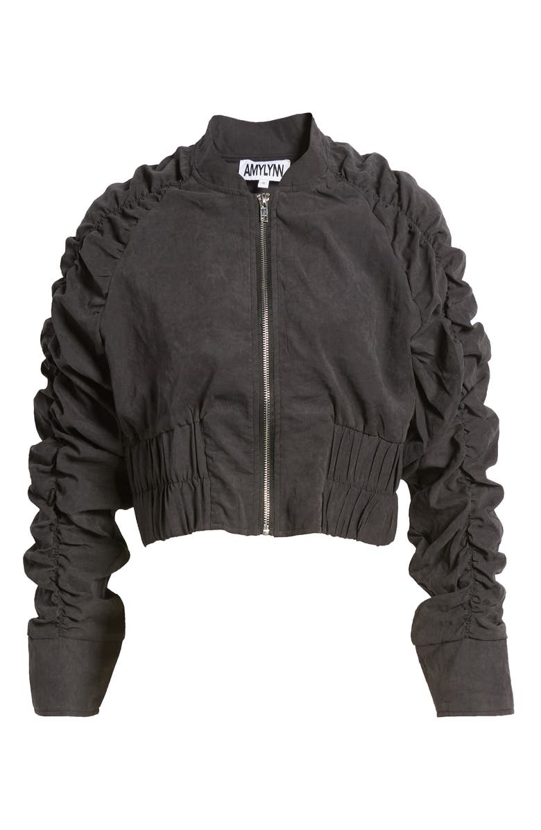 Amy Lynn Ruched Sleeve Crop Bomber Jacket, Alternate, color,