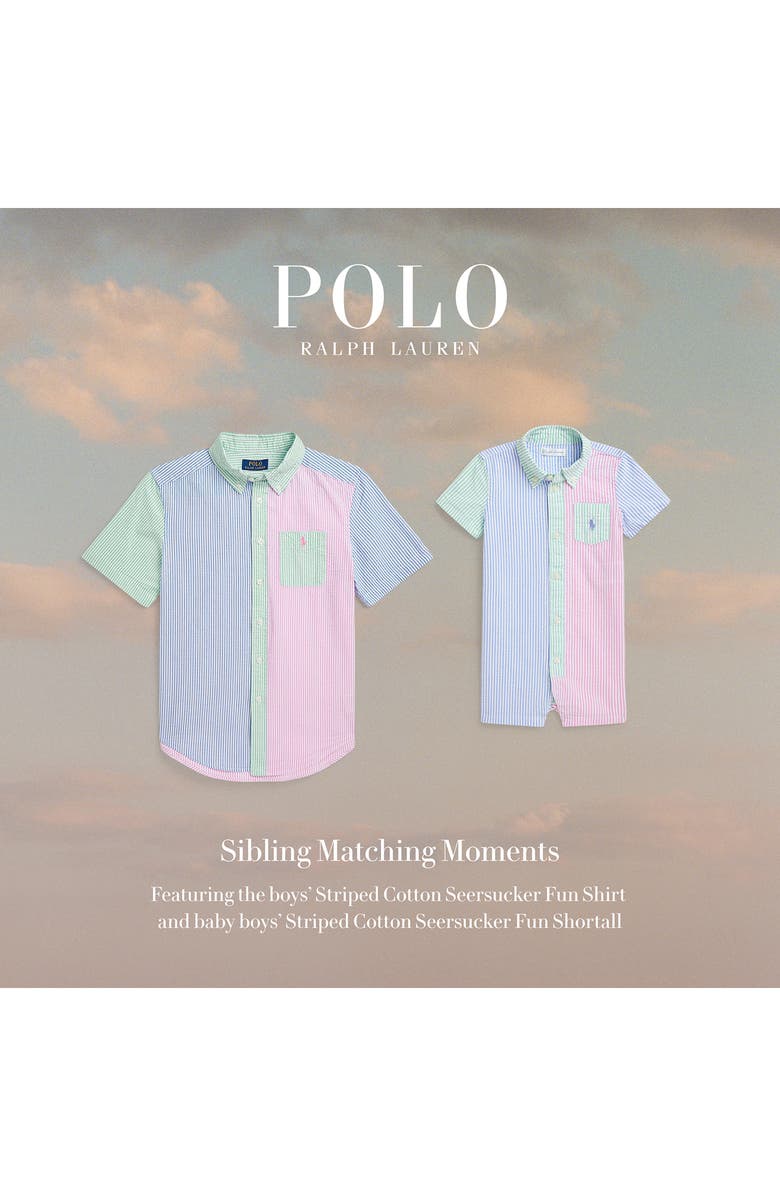 Ralph Lauren Colorblock Cotton Seersucker Button-Down Romper, Alternate, color, 