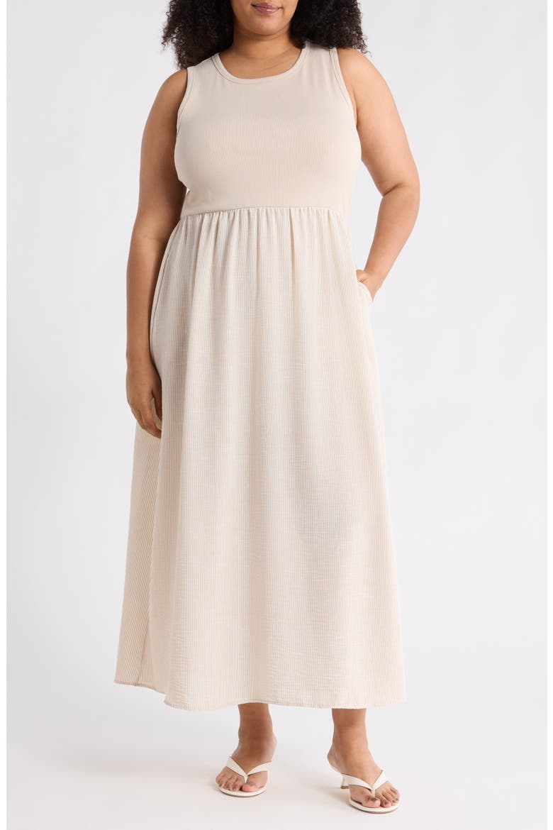 Mixed Media Midi Dress, Main, color, TAUPE