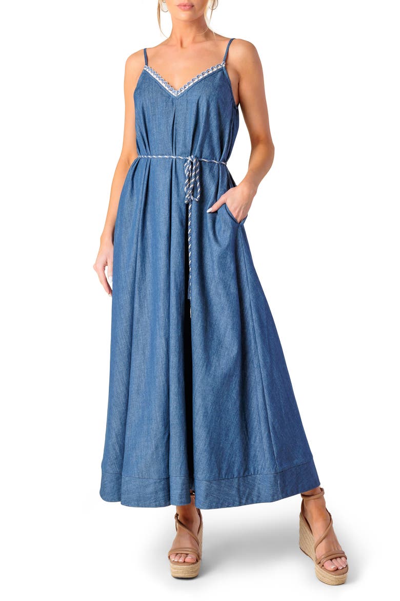 Denim Midi Sundress, Main, color, MEDIUM INDIGO