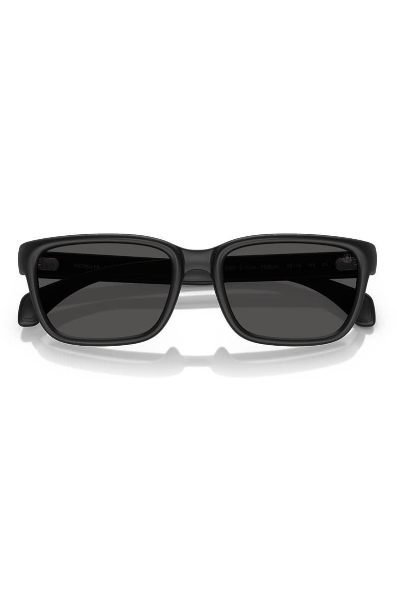 Moncler 55mm Polarized Rectangle Sunglasses, Alternate, color, Matte Black