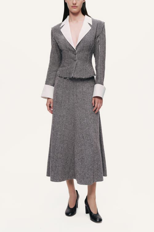 Nocturne Contrast Lapel Tailored Textured Jacket In Gray