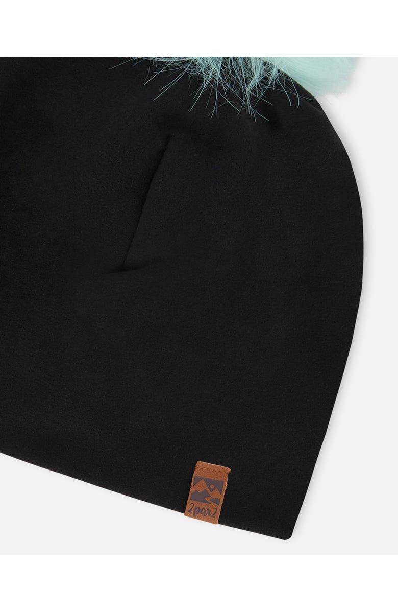 Deux par Deux Stretch Jersey Hat with Pompom, Alternate, color, Black