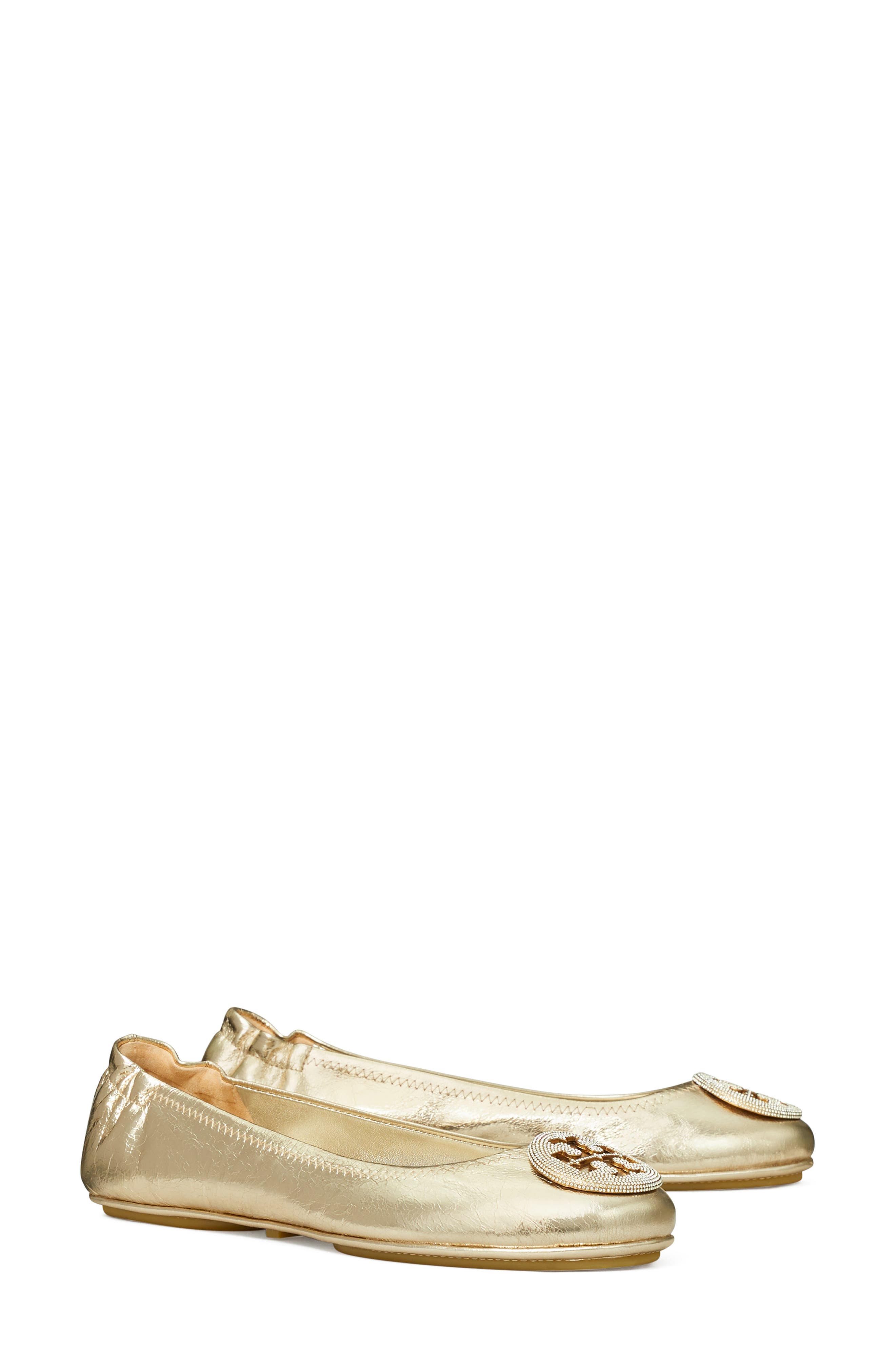 Tory Burch Minnie Pavé Logo Ballet Flat, Main, color, Spark Gold / Spark Gold