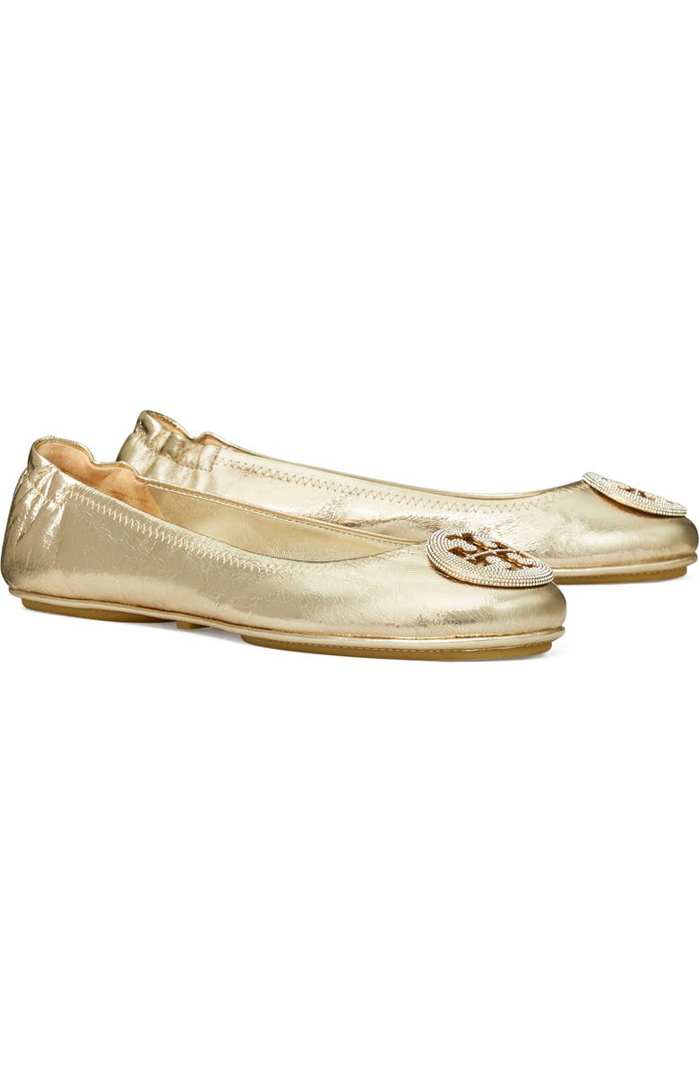 Tory Burch Minnie Pavé Logo Ballet Flat, Main, color, Spark Gold / Spark Gold