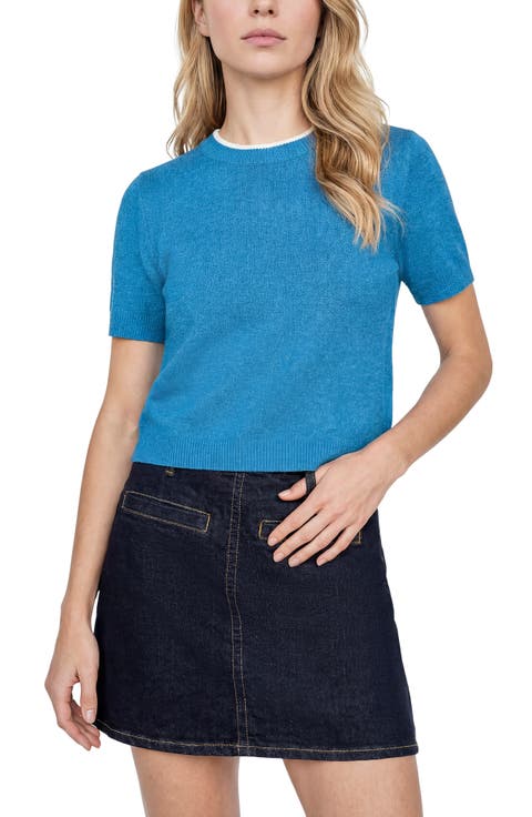 Contrast Detail Short Sleeve Sweater