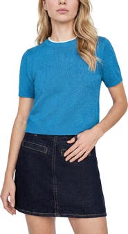 Vince Camuto Contrast Detail Short Sleeve Sweater