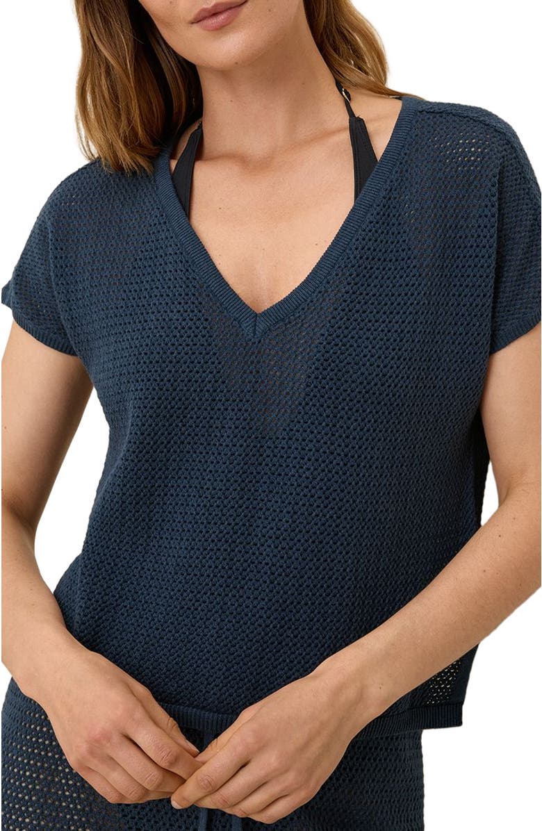 Pact Beachside Linen V-Neck Top Made with Organic Cotton, Alternate, color, French Navy