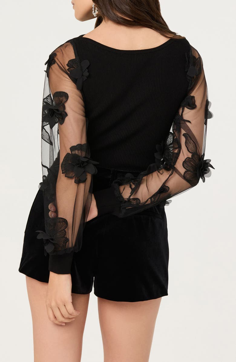 ASTR the Label Meagan Floral Appliqué Sheer Sweater, Alternate, color, Black