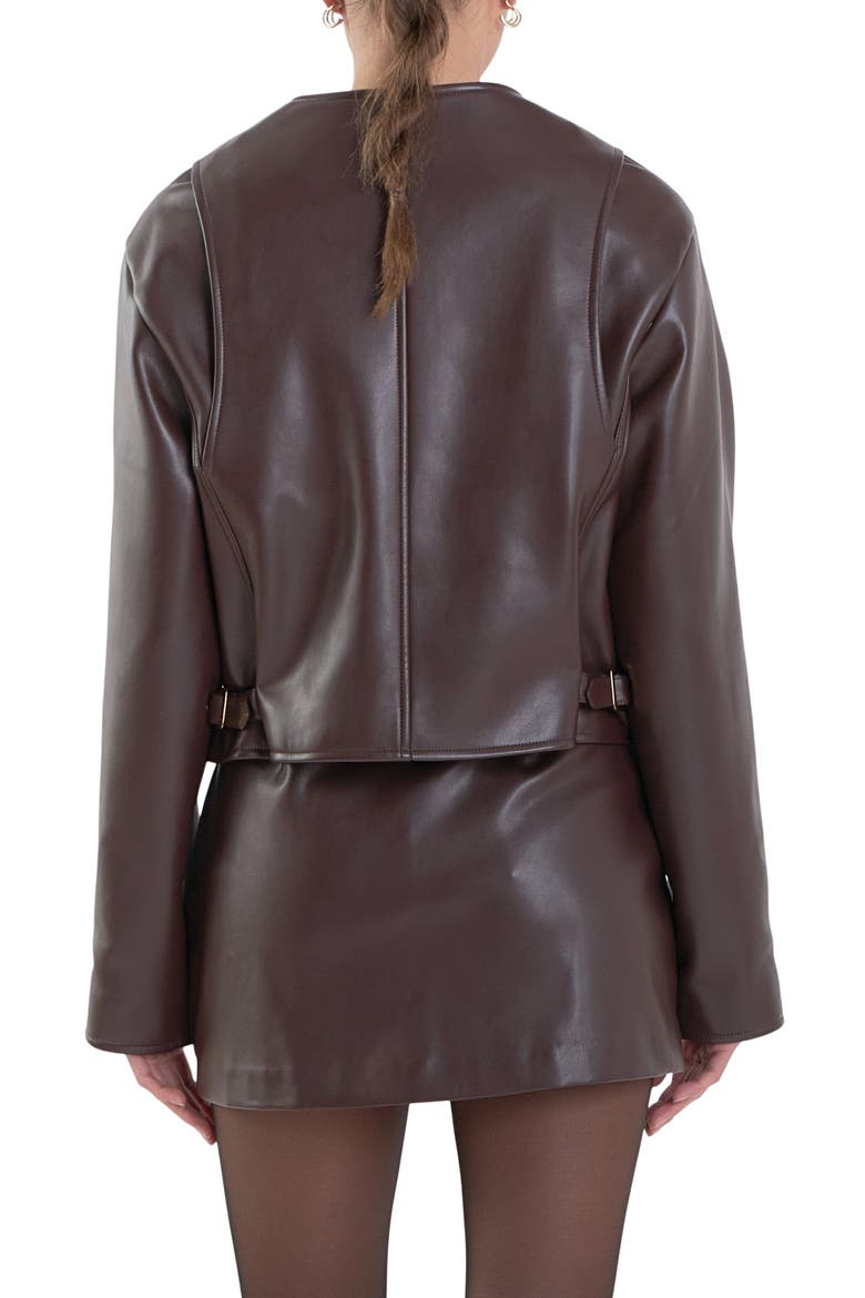 Faux Leather Jacket, Alternate, color, DARK BROWN