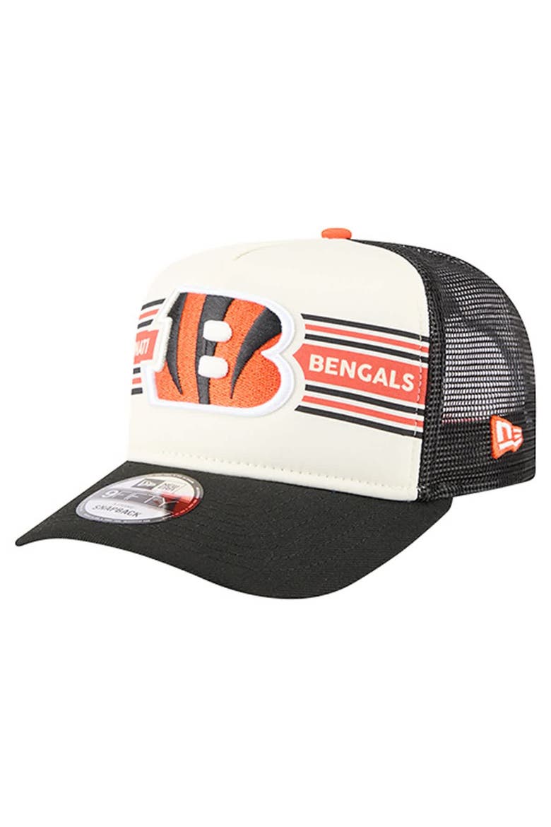 Men's New Era  Cream/Black Cincinnati Bengals Banner A-Frame 9FIFTY Trucker Snapback Hat, Main, color, Cream