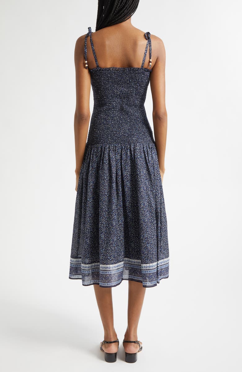 Veronica Beard Mariette Smocked Drop Waist Cotton Blend Sundress, Alternate, color, Navy Multi