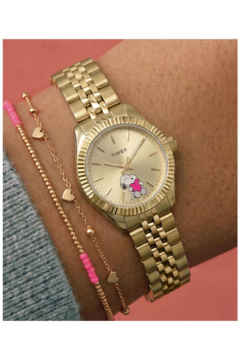 Peanuts Legacy Mini Heart Hug Bracelet Watch, Alternate, color, GOLD