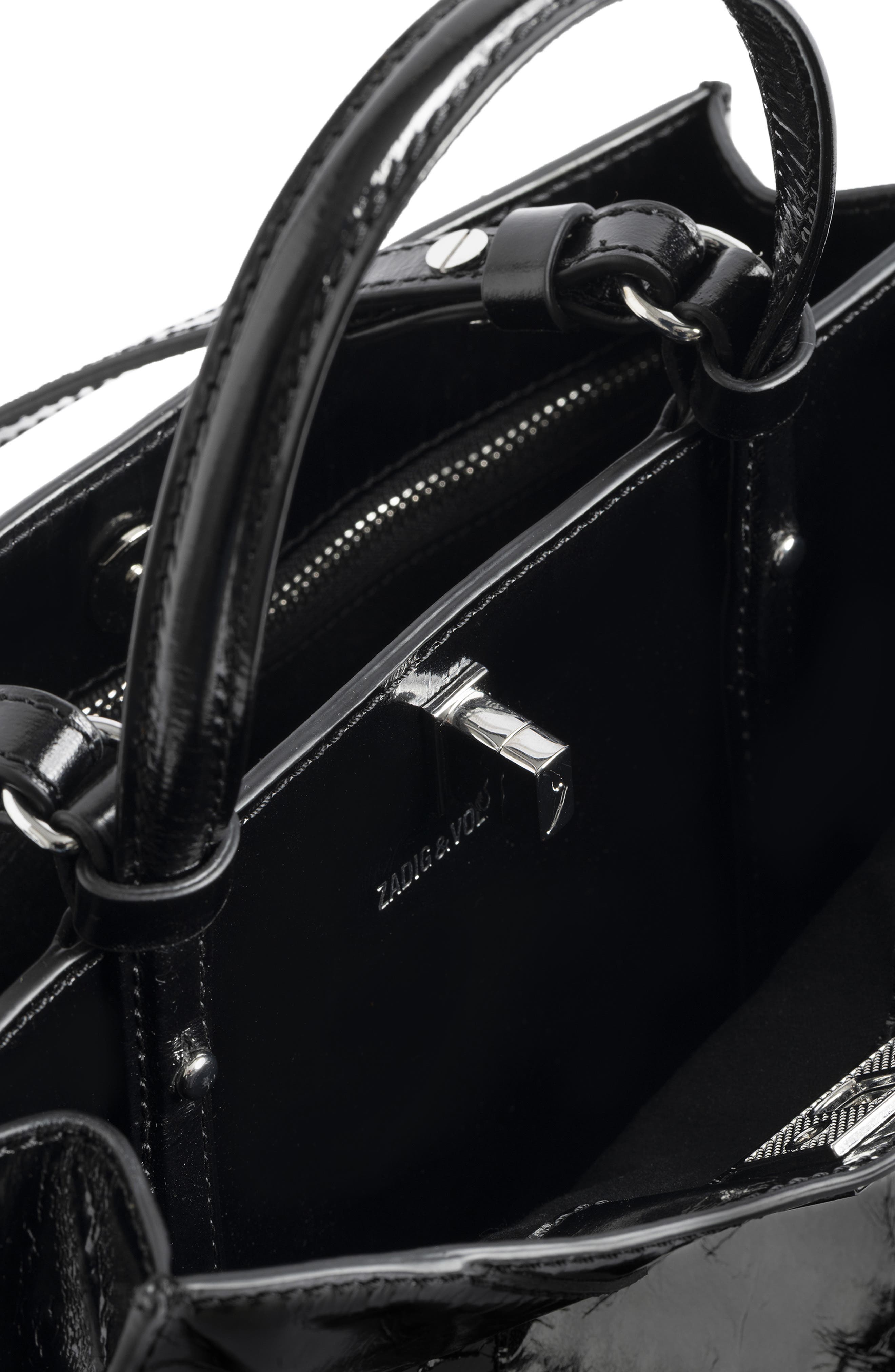 Zadig & Voltaire Jack Patent Leather Shoulder Bag, Alternate, color, Black