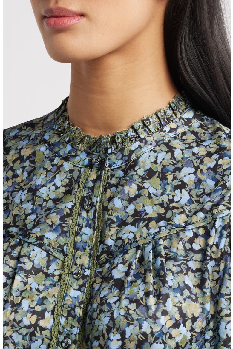 Print Ruffle Eyelet Shirt, Alternate, color, BLACK/ DEEP SEAGRASS MULTI