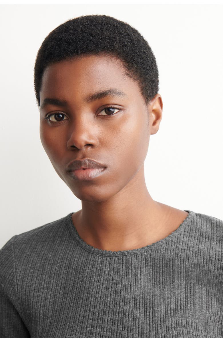 COS Pointelle-Knit T-Shirt, Alternate, color, Charcoal