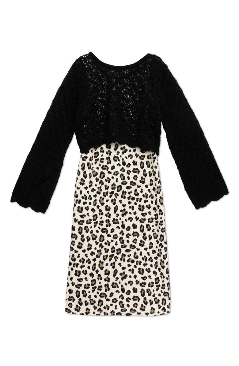 Speechless Kids' Two-Piece Sweater & Dress Set, Main, color, Tan Black Leopard