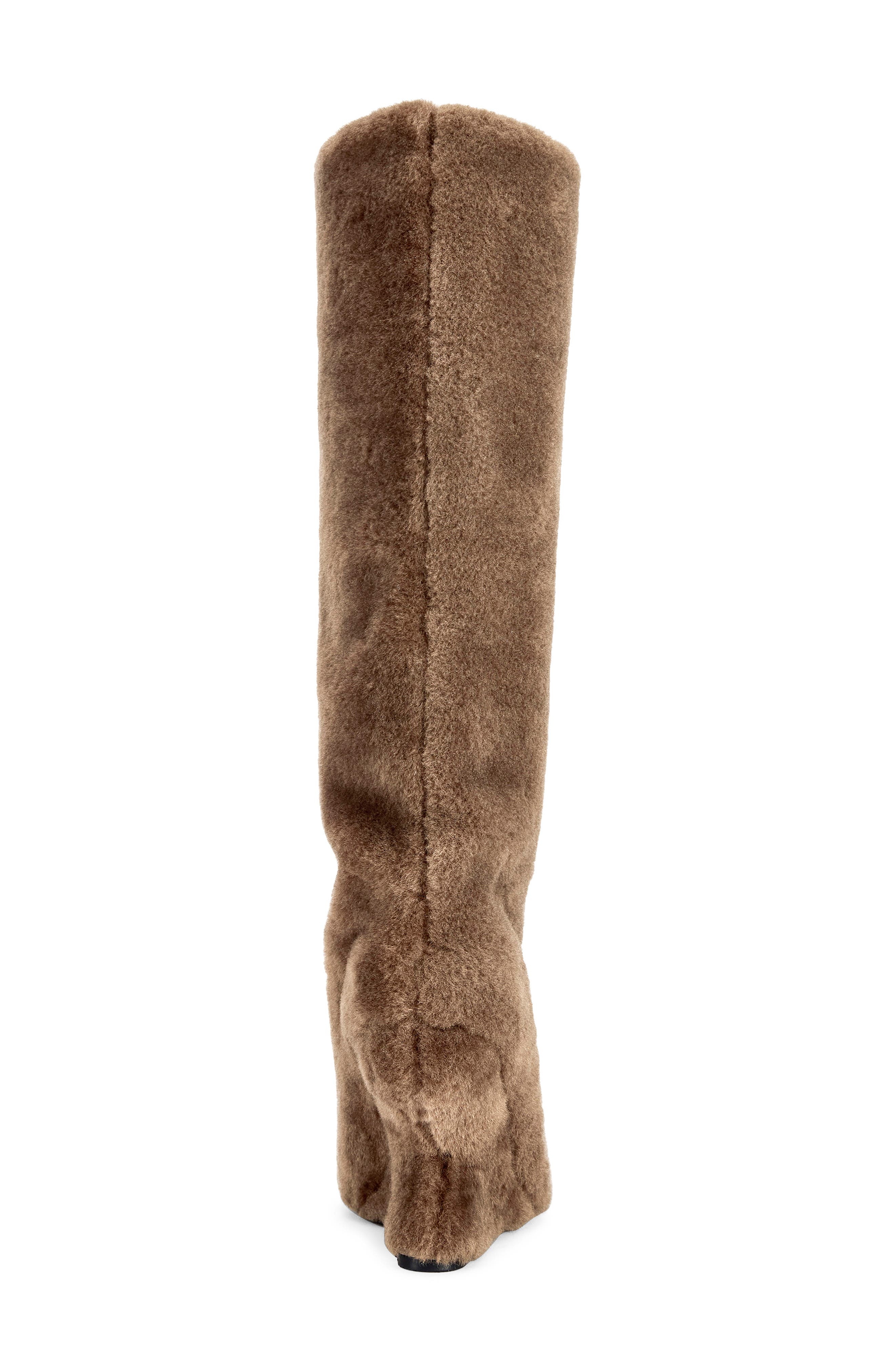 Vincent Faux Fur Peep Toe Wedge Boot, Alternate, color, BROWN
