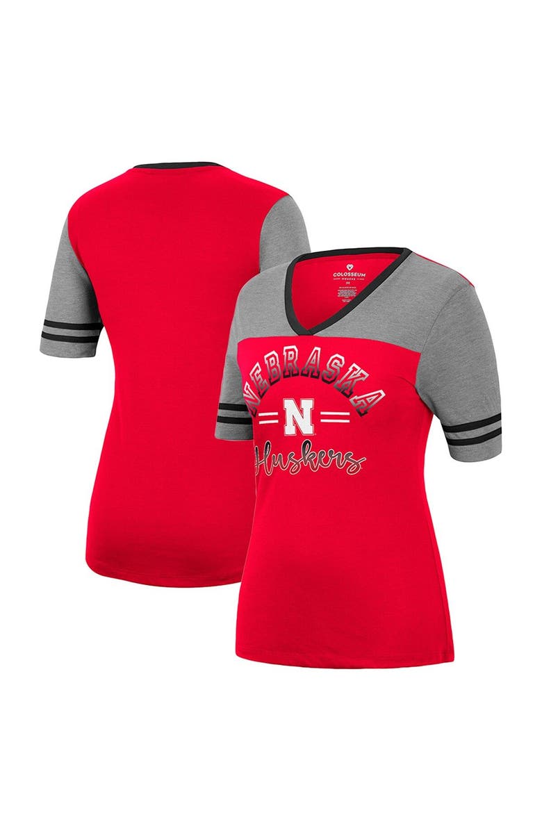 COLOSSEUM Women's Colosseum Scarlet/Heathered Gray Nebraska Huskers There You Are V-Neck T-Shirt, Main, color, 