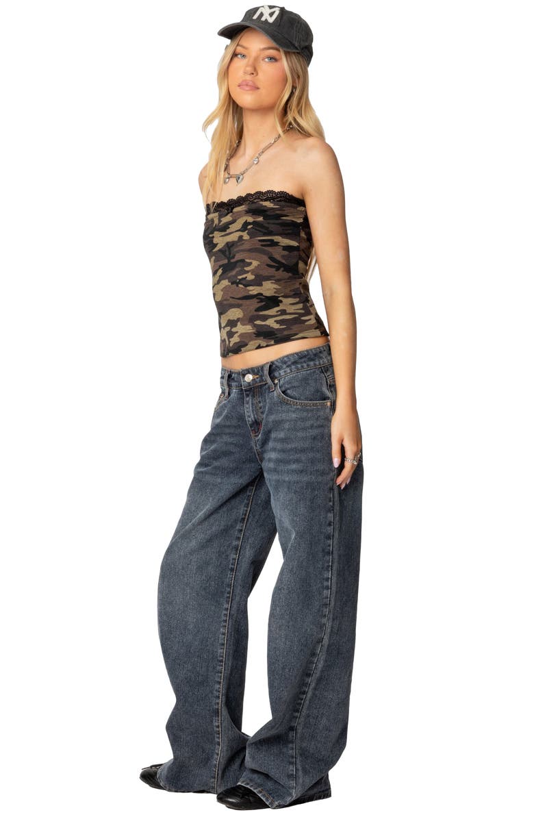 EDIKTED Camo Lace Trim Tube Top, Alternate, color, 