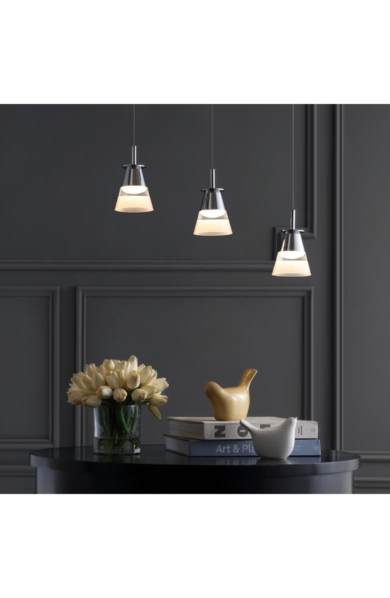 JONATHAN Y Alain 3-Light Adjustable Cascading Metal Integrated Linear LED Pendant, Alternate, color, Chrome/Clear