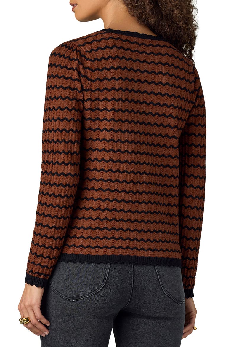 Stripe Round Neck Cardigan, Alternate, color, UMBER/ BLACK