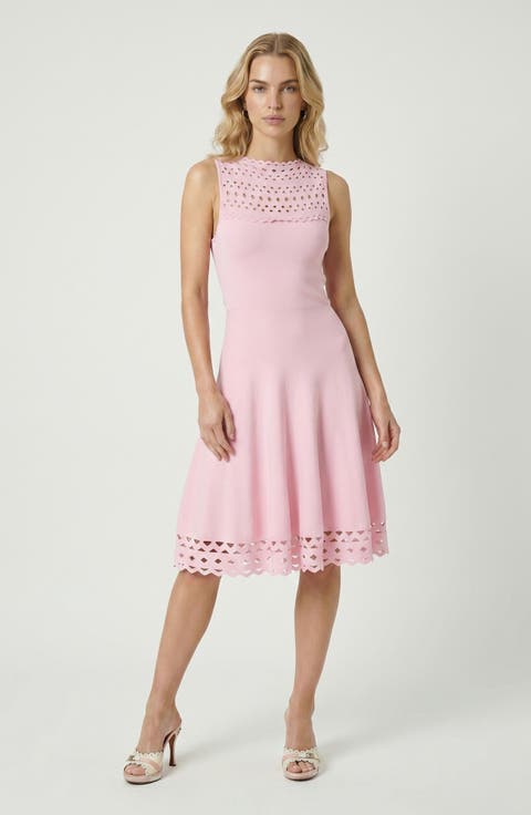 Sleeveless High Neck Eyelet Midi Dress