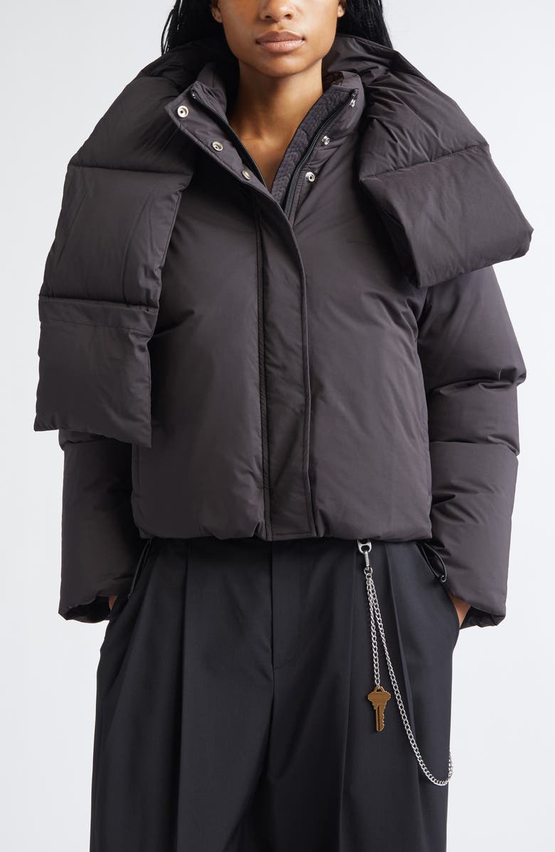 Alexander Wang Crop Puffer Jacket With Removable Scarf, Alternate, color, Black