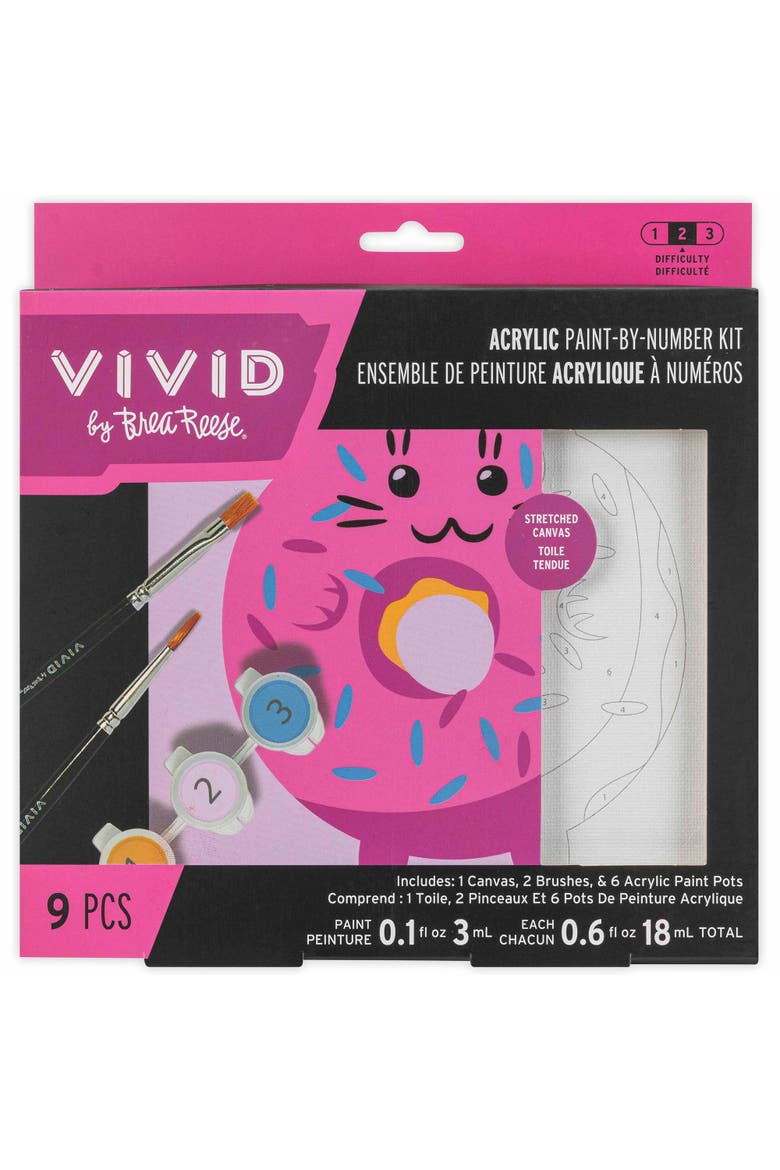 Acrylic Mini Paint By Number Kit, Kawaii Cat Donut, 6 x 6 Inches, Main, color, Multicolored