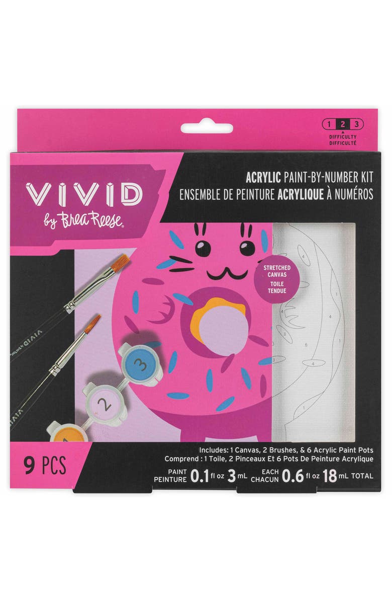 Brea Reese Vivid Acrylic Mini Paint By Number Kit, Kawaii Cat Donut, 6 x 6 Inches, Main, color, Multicolored