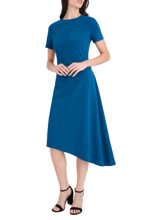 Maggy London Short Sleeve Asymmetric Midi Dress In Blue